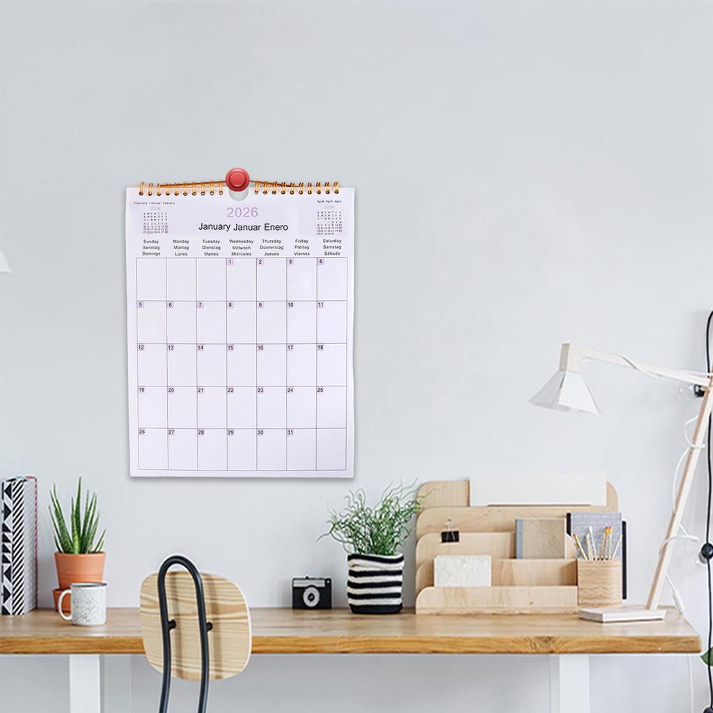 2026 Wall Calendar 12-Month Multilingual Coil Planner Modern Decorative Planner for Home, Office, School & Dorm Room Decor