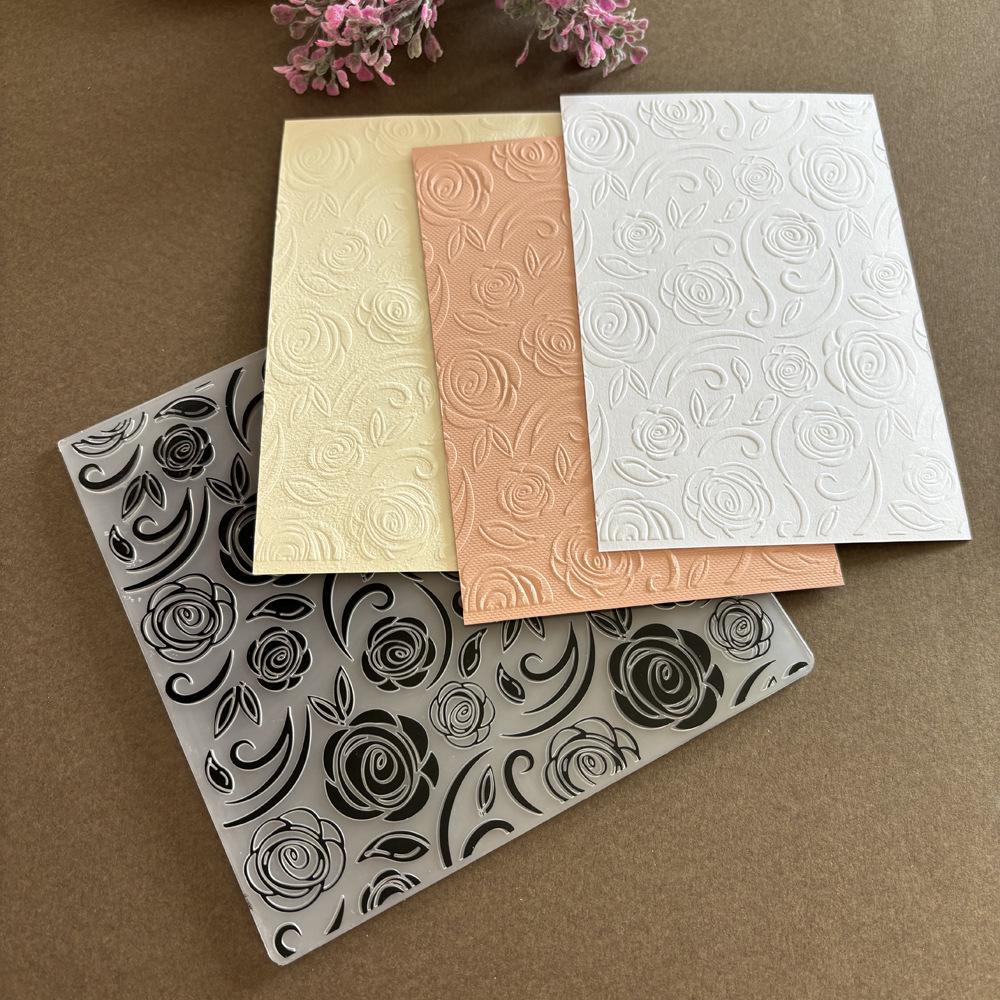 2D Rose Texture Plastic Embossing Mold DIY Stamp Clip (15x15cm)