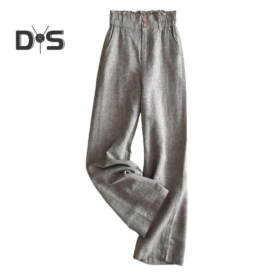 

Женские брюки, эластичные длинные брюки с высокой талией и пуговицами на молнии с карманами, однотонные свободные повседневные повседневные брюки M серый