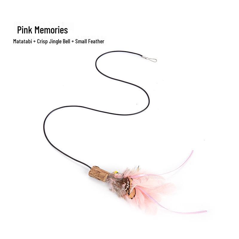 Retractable Cat Fishing Rod with Feather Teaser and Bite-Resistant Replacement Head for Self-Play and Boredom Relief.