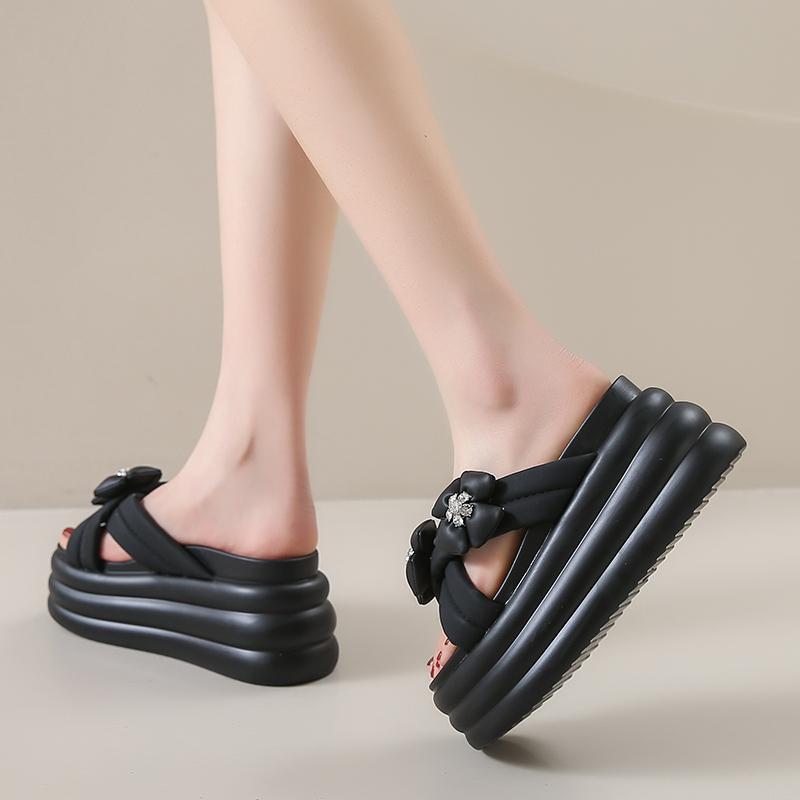 Mode Neue Sommer Frauen Hausschuhe Flip-Flops Damen Strand Bling Schuhe Keil Heels Schuhe Frau Hohe Plattform Hausschuhe Außerhalb Sandalen 8CM