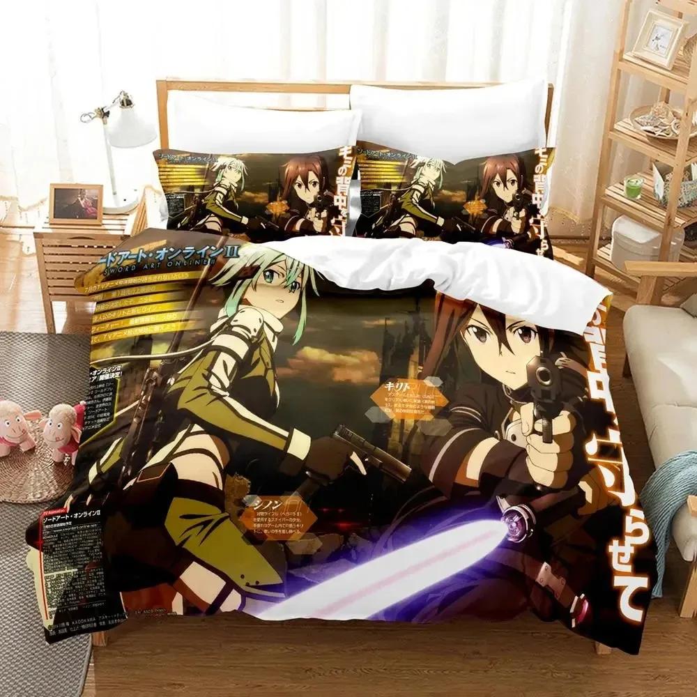 Anime Asada Shino Sword Art Online Bedding Set Duvet Cover Bed Set Quilt Cover Pillowcase Comforter King Queen Size Boys Adult