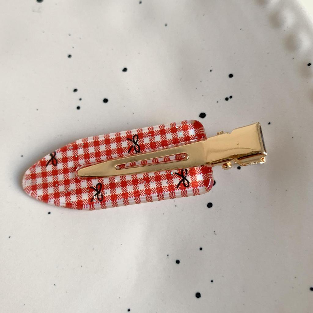 1PC New Korean Red Checkered Bow Pattern Hair Clip Cute Sweet Traceless Hairpin Duckbill Clip  Girl Hair Accessoires