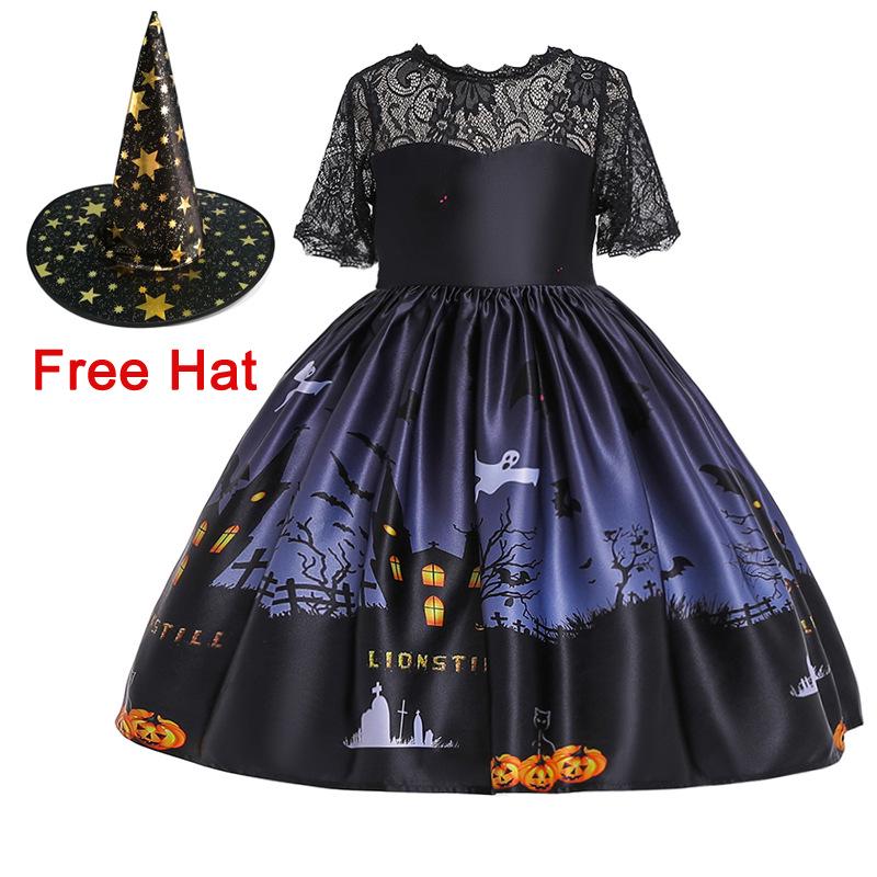 Kids' Halloween Witch Cosplay Cartoon Print Dress
