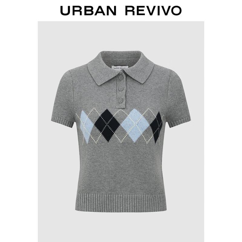 UR Women's Argyle Short Sleeve Polo Knit Top