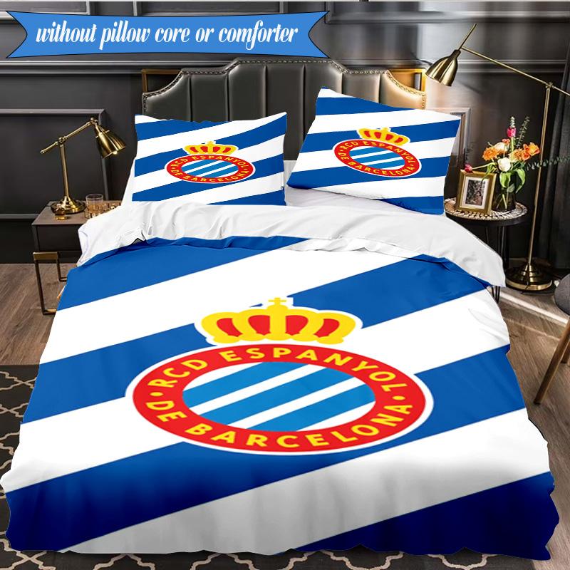 Real Sociedad Crest Design 3pcs Bedding,Including 1pc Duvet Cover And 2pcs Pillowcases Perfect for Christmas,Ideal for Bedroom, Dormitory