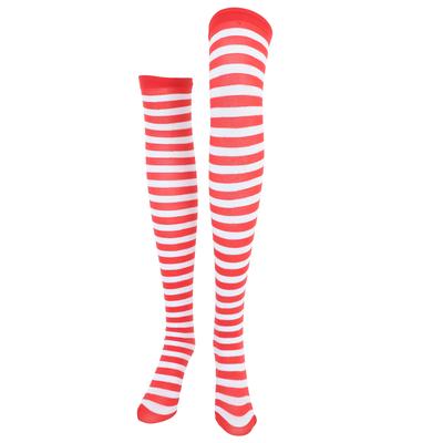 1 Pair Christmas Red White Striped Thigh High Over Knee Stockings Girls Polyester Breathable Cute Winter Holiday Party Wear