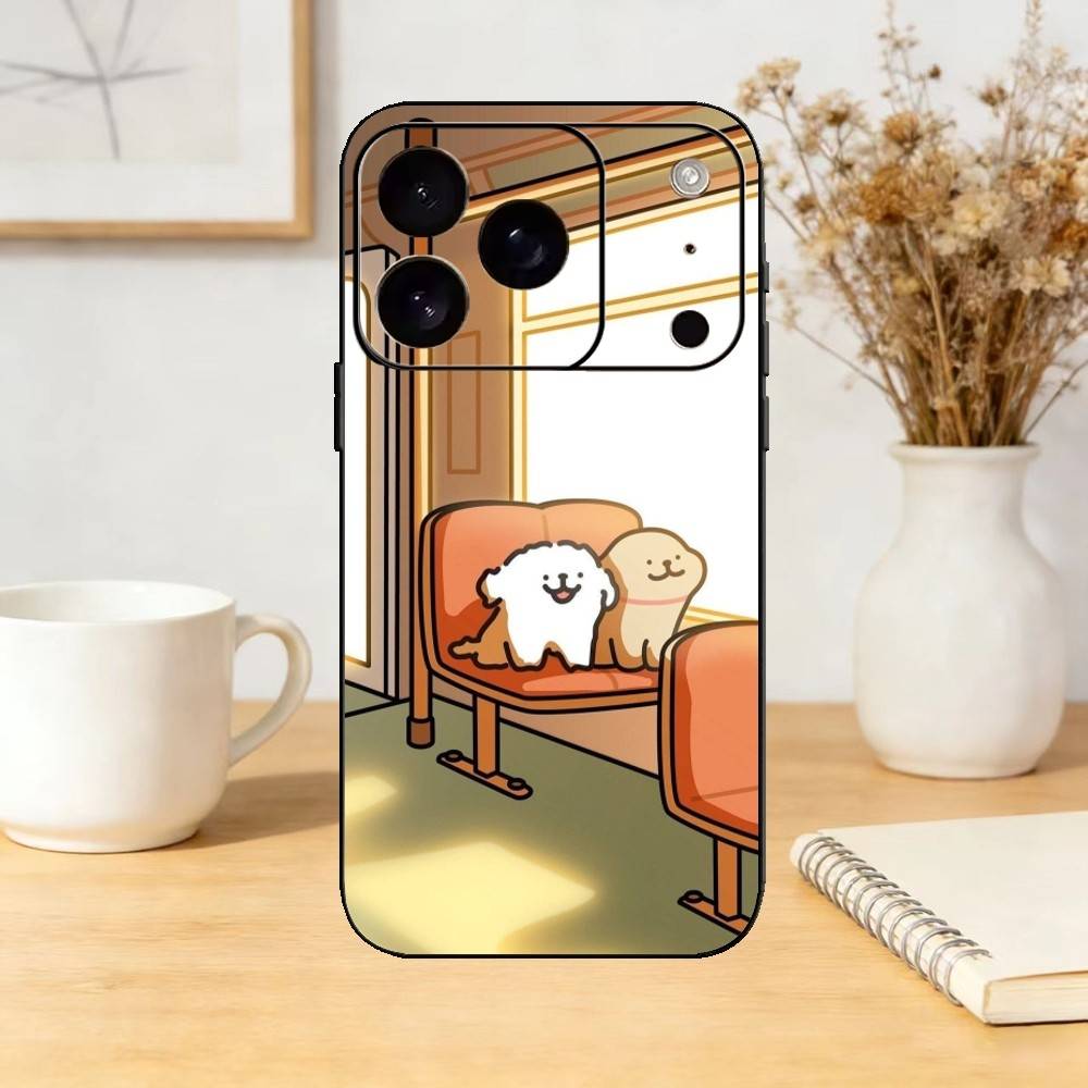 Cartoon Cute Line Puppy Phone Case For iPhone 17,16,15,14,13,12,11 Plus,Pro,Max,Mini Silicone black Soft Cover