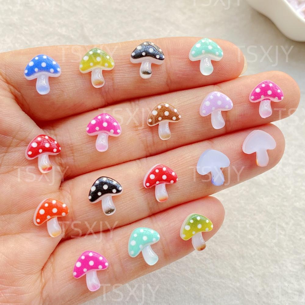 50pcs Resin Cute Mini Cartoon Colored Mushrooms Doll Armor Figurines Flat back Nail Art DIY Scrapbook Crafts