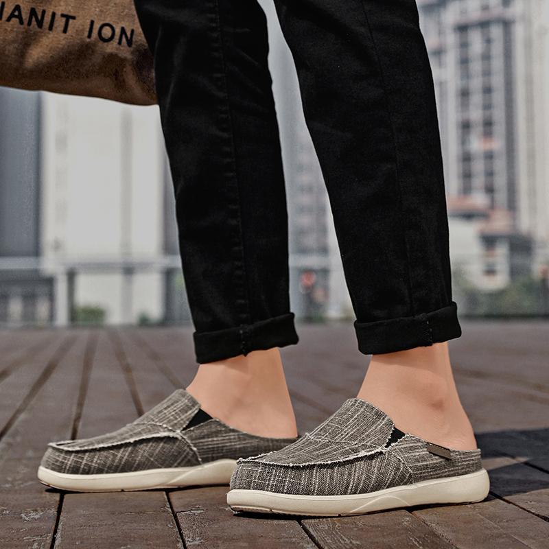 Fashion Summer Men Slippers Classic Outdoor Slip-on Canvas Shoes Men Light Breathable Flat Loafers Soft Indoor Home Casual Slippers 47