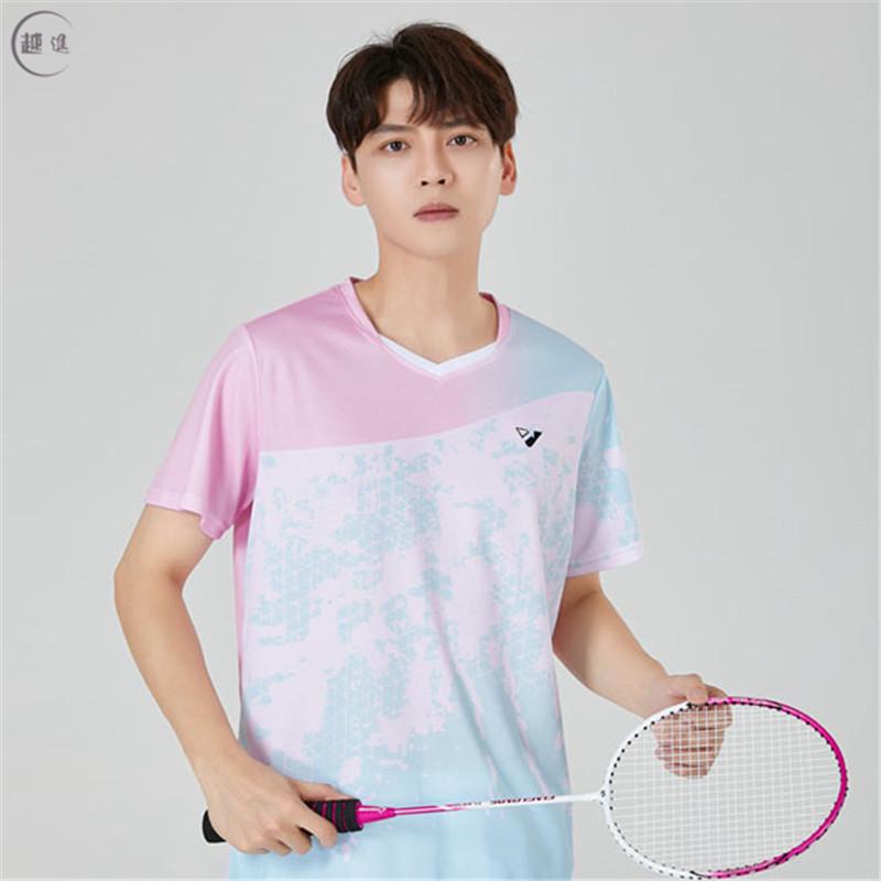 2023 Unisex Quick-Dry V-Neck Sports Set: Short-Sleeved Top and Pants for Badminton, Volleyball, and Table Tennis.
