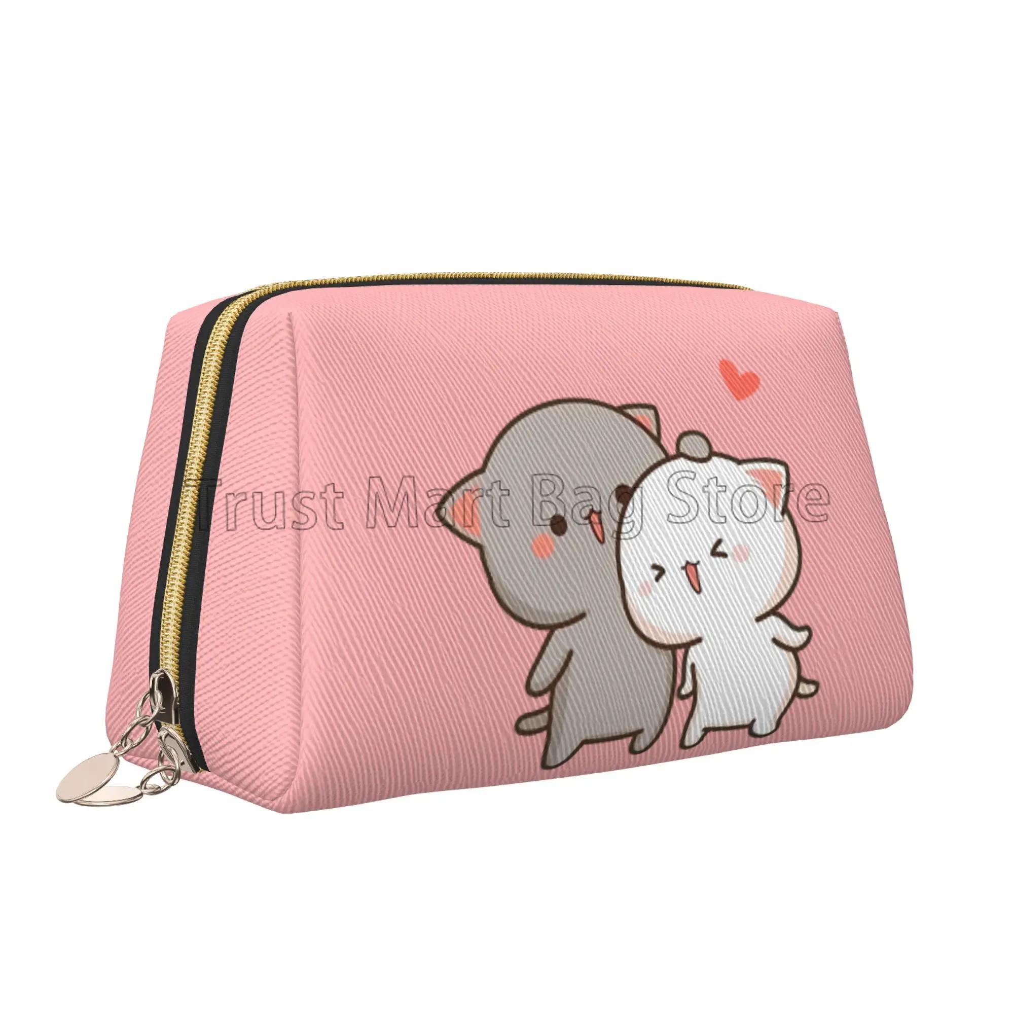 

Peach and Goma Mochi Cat Love Makeup Bag Leather Women Travel Toiletry Pouch Cosmetic Bags Portable Multifunctional Storage Bag