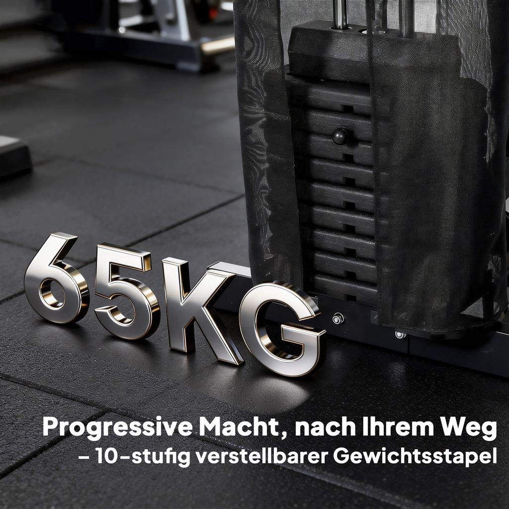 Power Rack Stazione Fitness con Lat Pulldown Barra Butterfly Pesi 65kg Cavo fino a 120kg