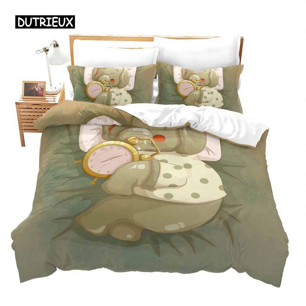 Dětský kreslený povlak na přikrývku se slonem, krásná zvířecí tématická ložní souprava, plný pro dívky a chlapce, kawaii pokojová dekorace, mikrovláknový povlak na přikrývku