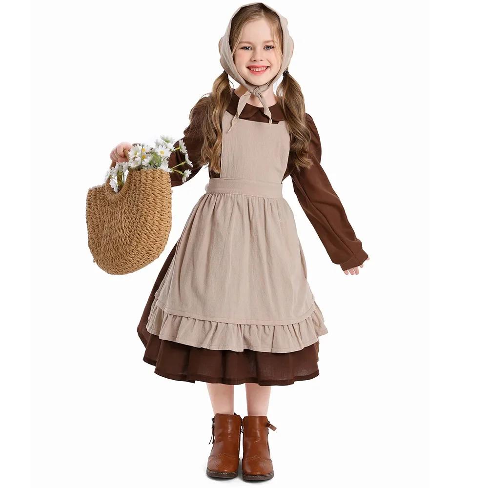 Pilgrim Costume Colonial Farm Village Girl Costumes Pioneer Prairie Dress 2-4Y 4-10Y 10-16Y Tween Teens