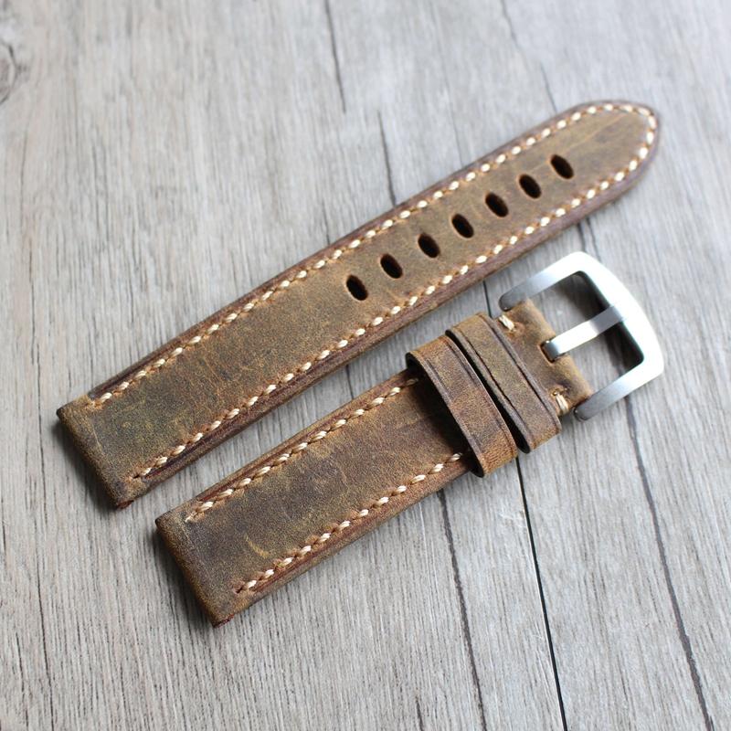 MERJUST Curele de ceas din piele naturală lucrate manual Crazy Horse 20mm 22mm Curea retro maro pentru U-boat Big Pilot Ceas Brățară
