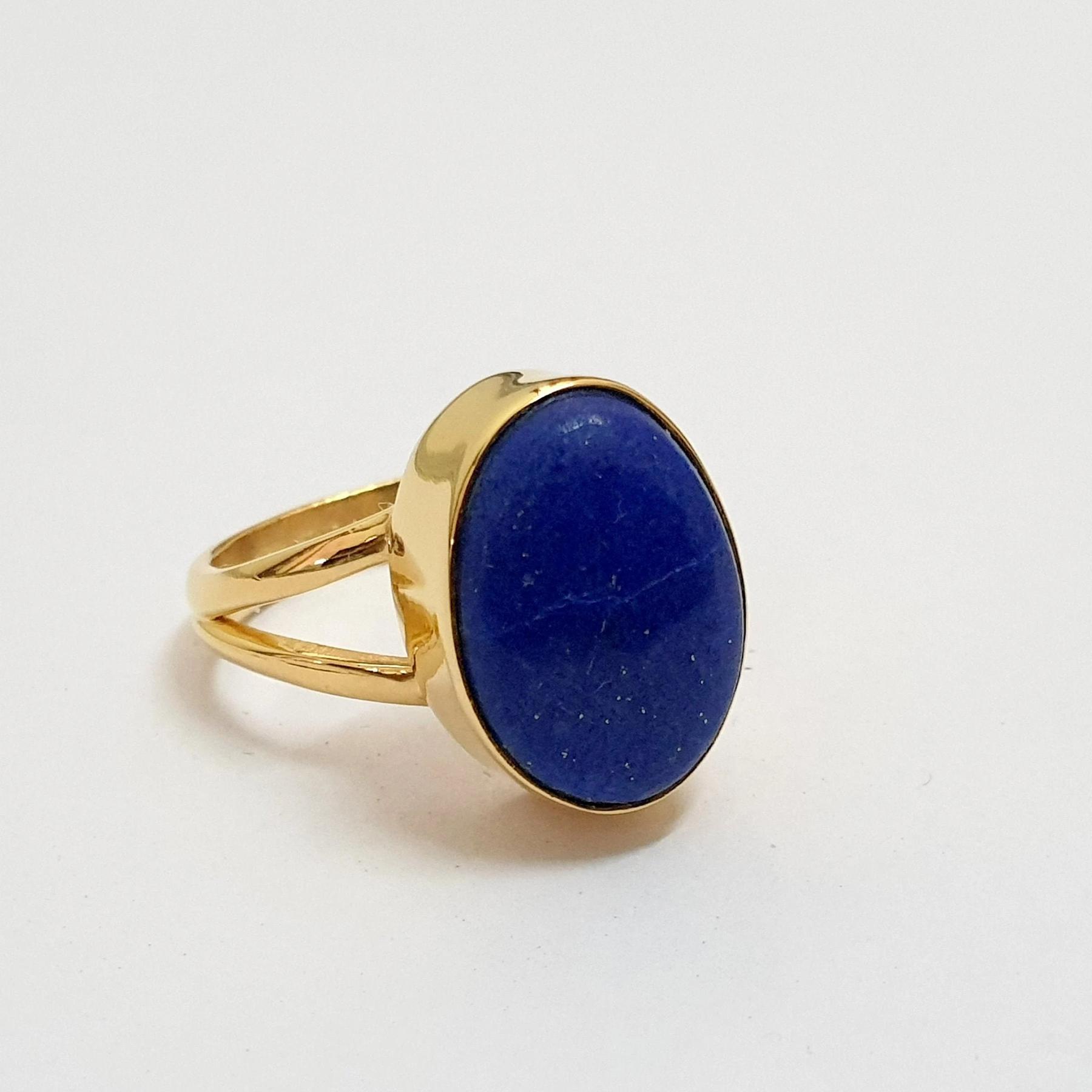 

Oval Cab Blue Lapis Lazuli 925 Sterling Silver Yellow Gold Overlay Ring Jewelry 10 золотий жовтий колір