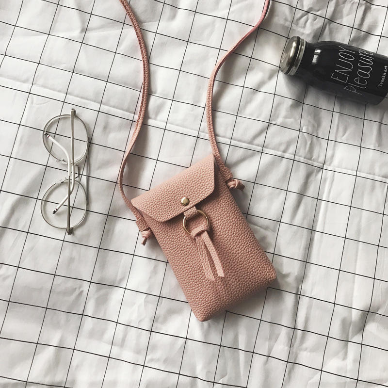 Fashion single shoulder messenger mobile phone bag versatile lychee pattern ring pendant change bag