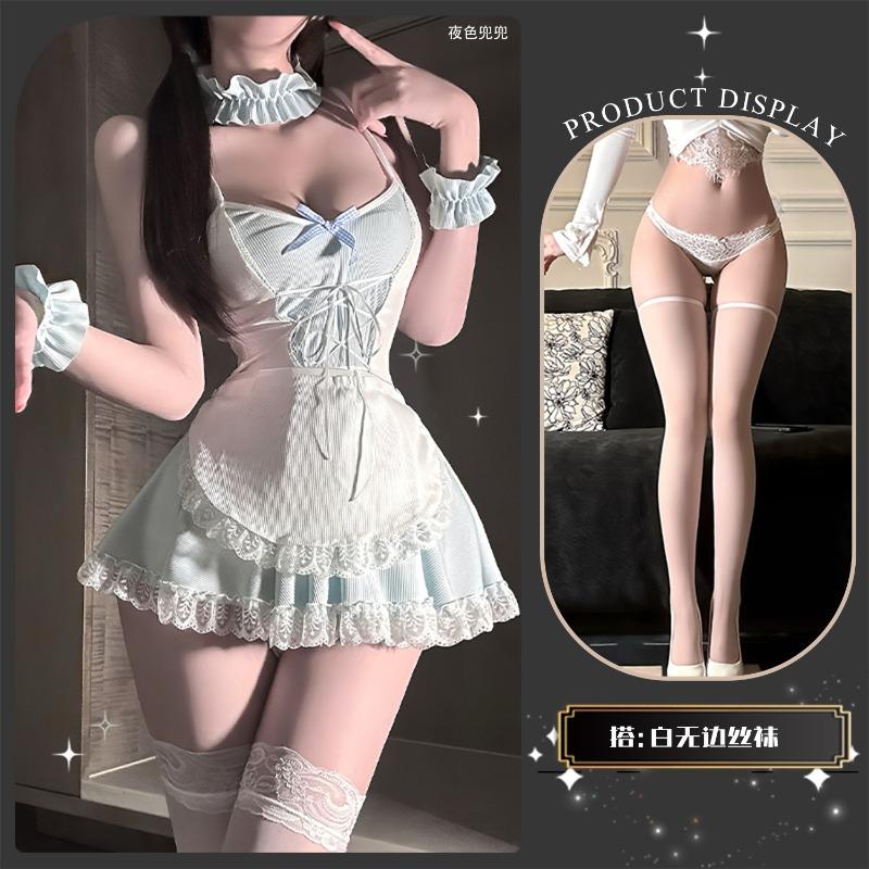 Lenjerie erotică feminină sexy drăguță menajeră sâni mici transparentă fierbinte flirt pat uniformă seducție qqny1