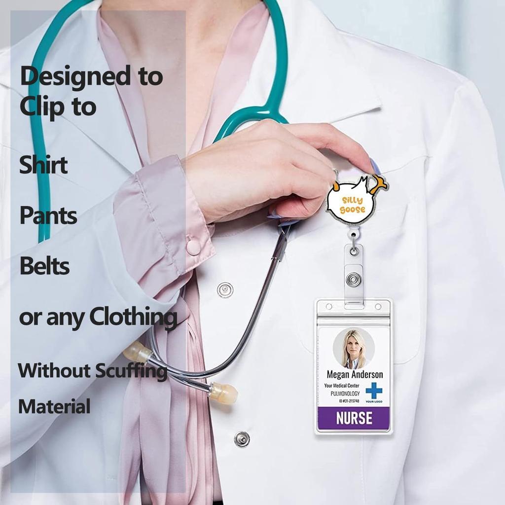 3-Pack Goose Badge Reels. Funny, retractable ID clips for nurses, office staff, teachers & students.