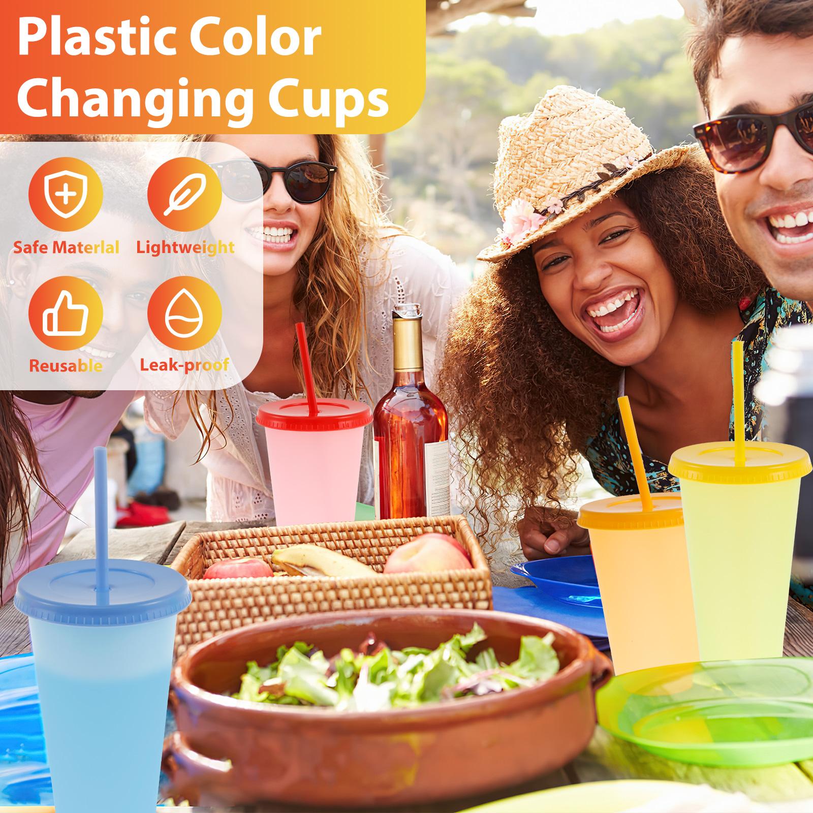 

10Pcs Color Changing Cups 710ML Plastic Cups with Lids and Straws Reusable Coffee Tumblers Pure Color Smoothie Cups Portable соломенный