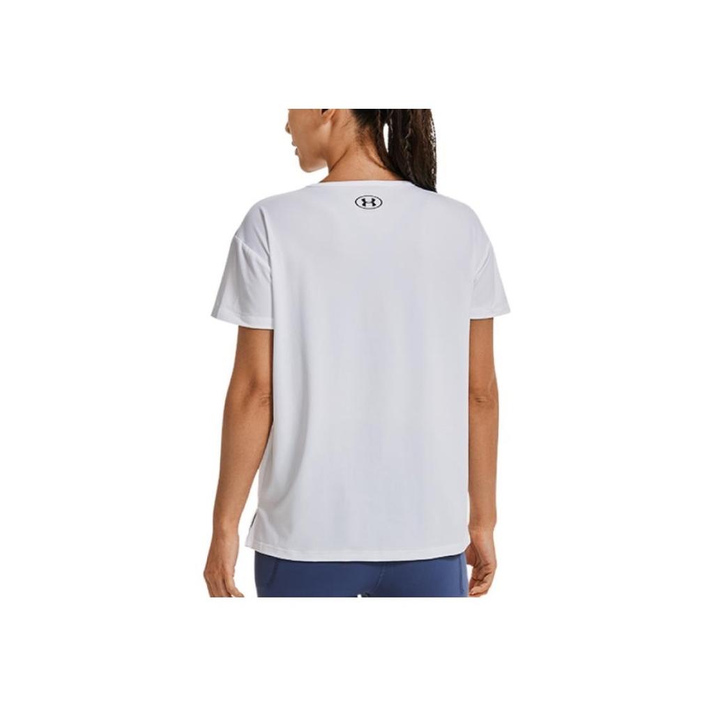 Under Armour Rush Energy Logo Print Crew Neck Short Sleeve T-Shirt Women Tops White 1379141-100