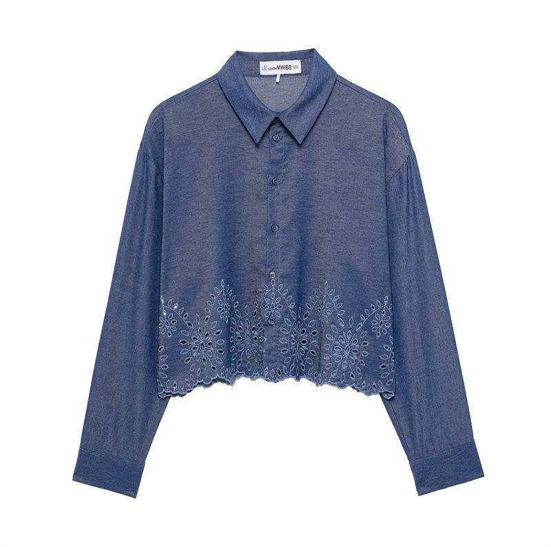 

TAOP&ZA Women s Spring/Summer Casual Long Sleeve Embroidered Cutout Shirt Small