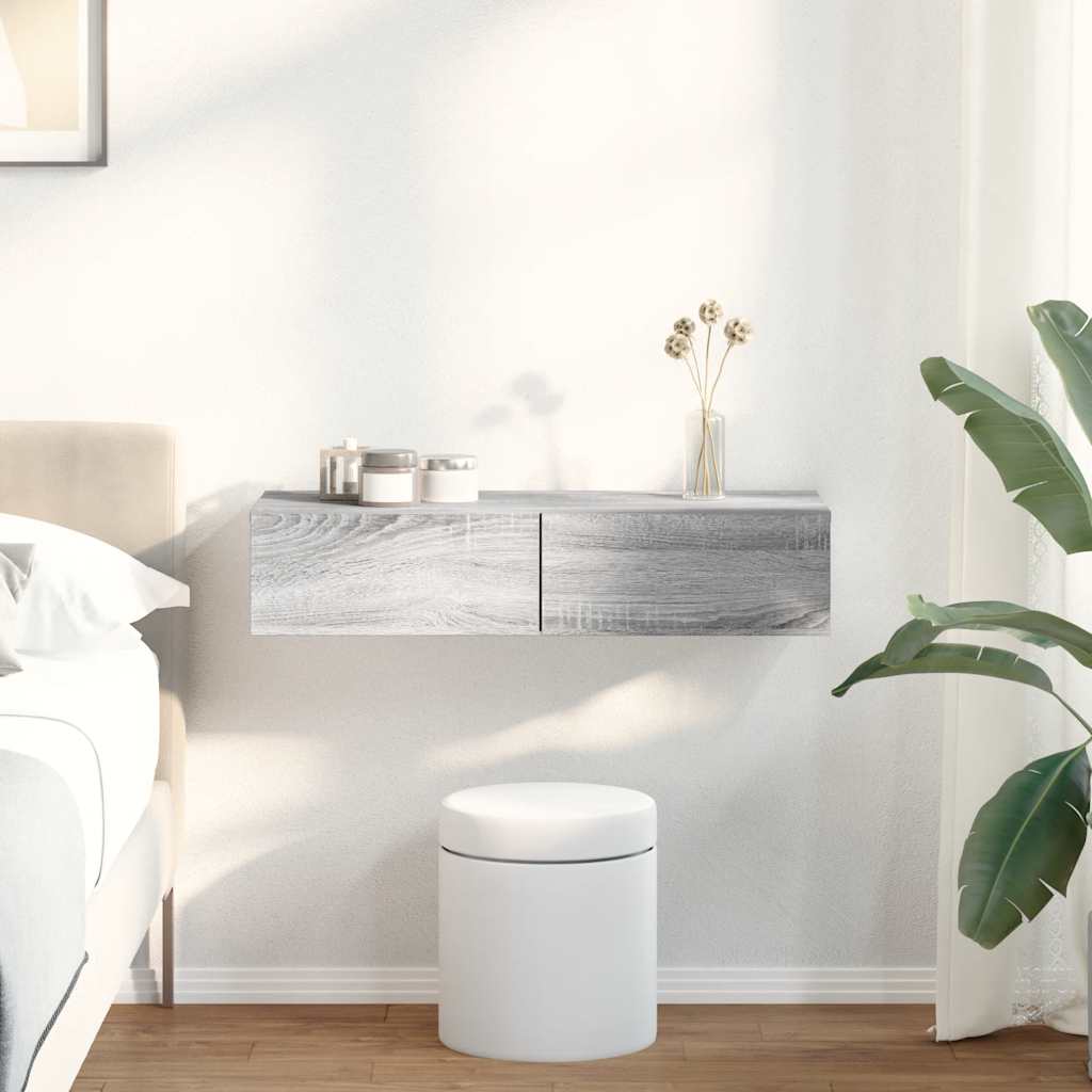Wall Mounted Shelf with Drawers Grey Sonoma 80 x 33 x 17 cm Particleboard