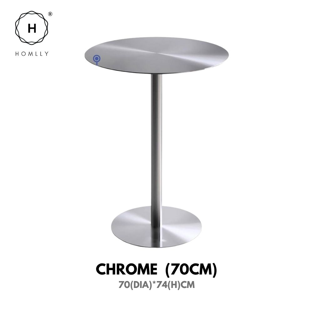 Homlly Tonii Stainless Steel Round Slim Table (40-70cm Diameter)