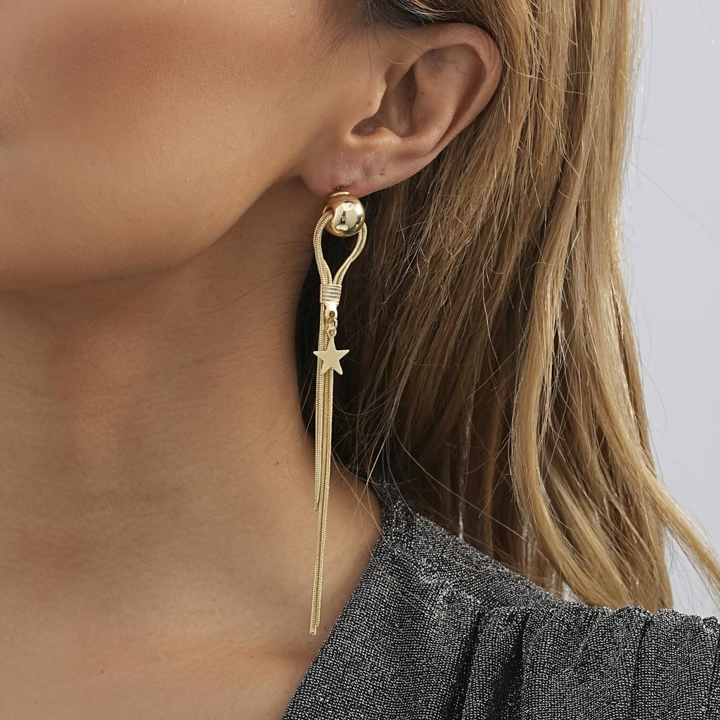 Chic Long Geometric Star Earrings Womens Gold Plated Tassel Statement Jewelry
