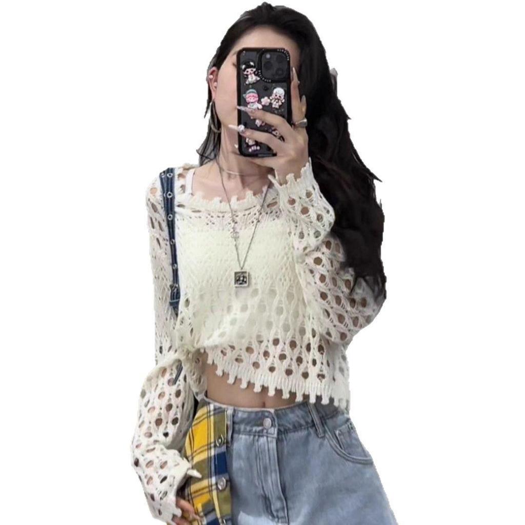 Women's Hollow Crochet Knit Cardigan - 2025 Summer High-End Loose Fit, Petite and Lightweight