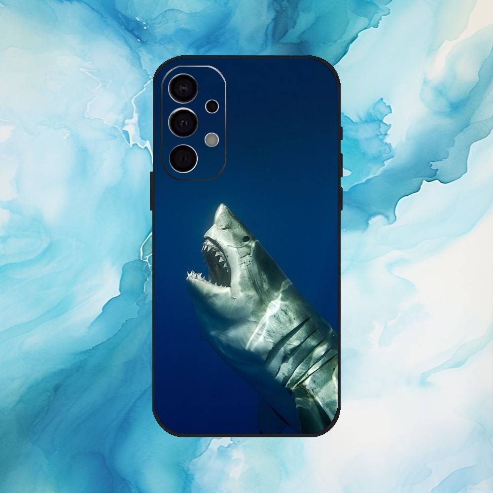 Fierce S-Shark Phone Case For Samsung S25,24,23,22,30,21,10,9,Ultra,Plus,Lite,FE,4,5 G Soft Black Case