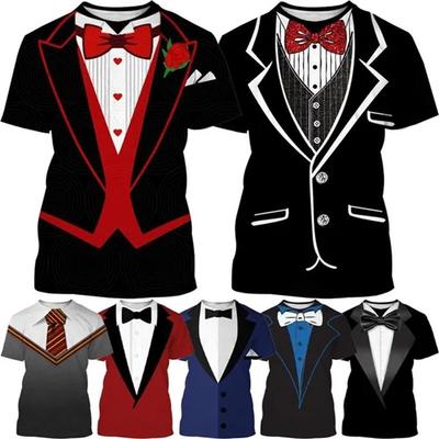 Sommer Herrenbekleidung Formell Retro Krawattenaufdruck T-Shirt Lässig Kurzarm Street Lustig Fake Anzug Oberteil