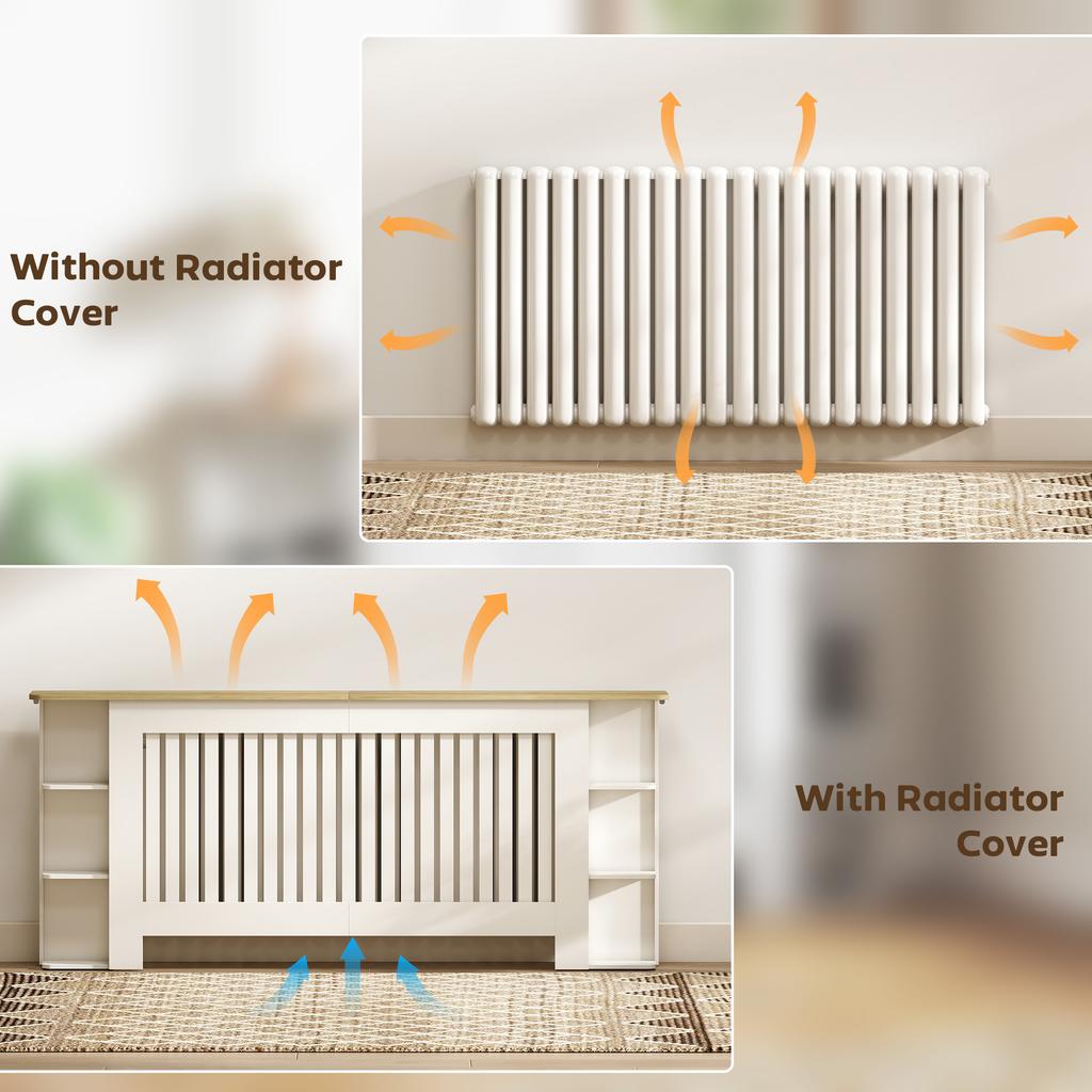 Radiator Cover with Open Storage Shelves, Vertical Slatted Cabinet Shelf Heater Cover for Living Room, Hallway, Extra Large