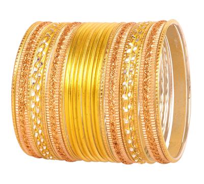 Colorful 2 Dozen Bangle Indian Bollywood Pastel Yellow Golden Glaze Designer Jewelry Special Size Bangle Bracelet Set of 24 Gold Tone for [Touchstone]