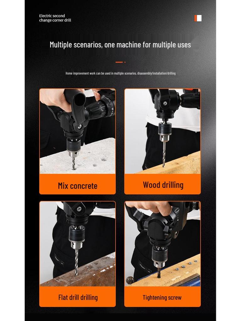 90° უნივერსალური ელექტრო სახრახნისი სწორი კუთხის ადაპტერი დრელისთვის