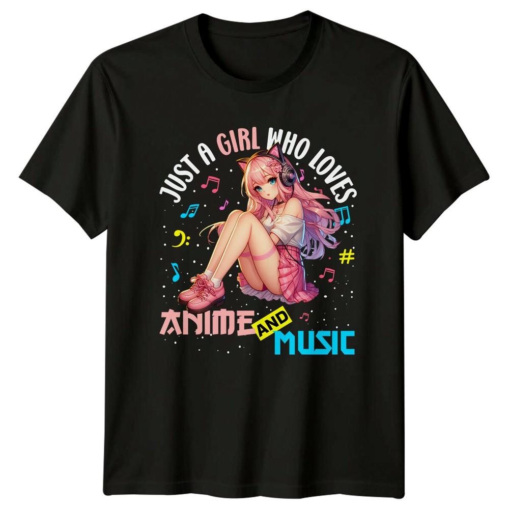 Anime Music Girl TShirt Just A Girl Who Loves Music Manga Tee Unisex T-Shirt S