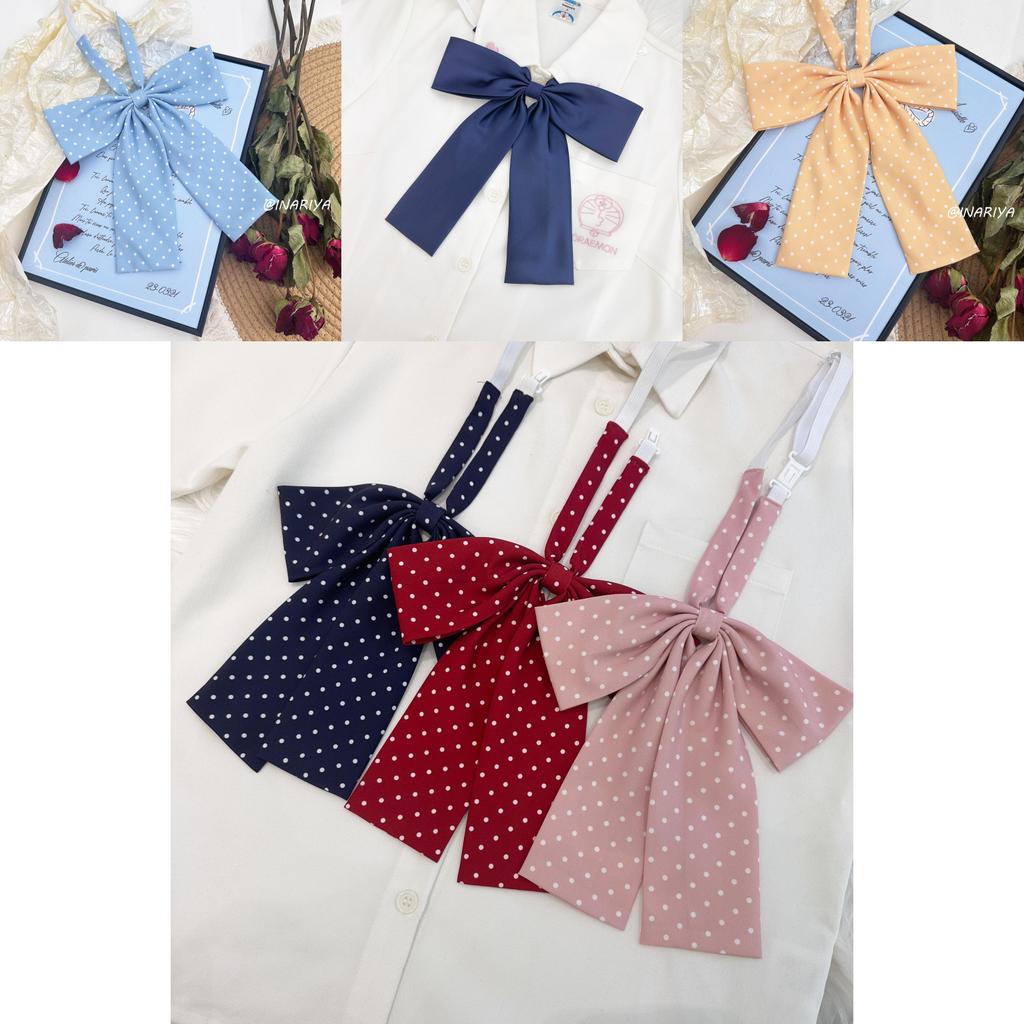 Polka Dot Long Handle Bow Tie Jk Uniform Accessory With Woven Fabric For Daily Wear
