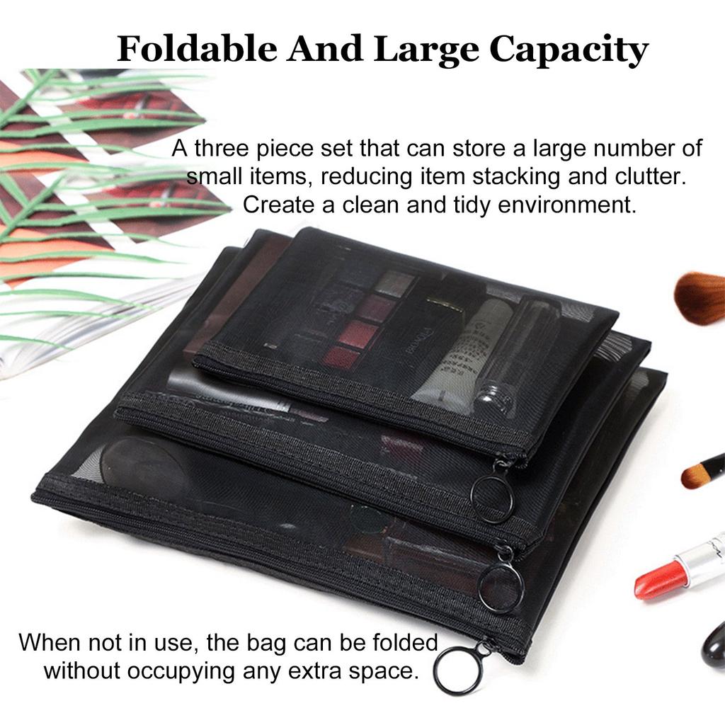 High Quality 3Pcs Zipper Travel Pouch Set Makeup Bags Portable Carry-On Bag Transparent Mesh Cosmetic Travel Organizer Wash Bag