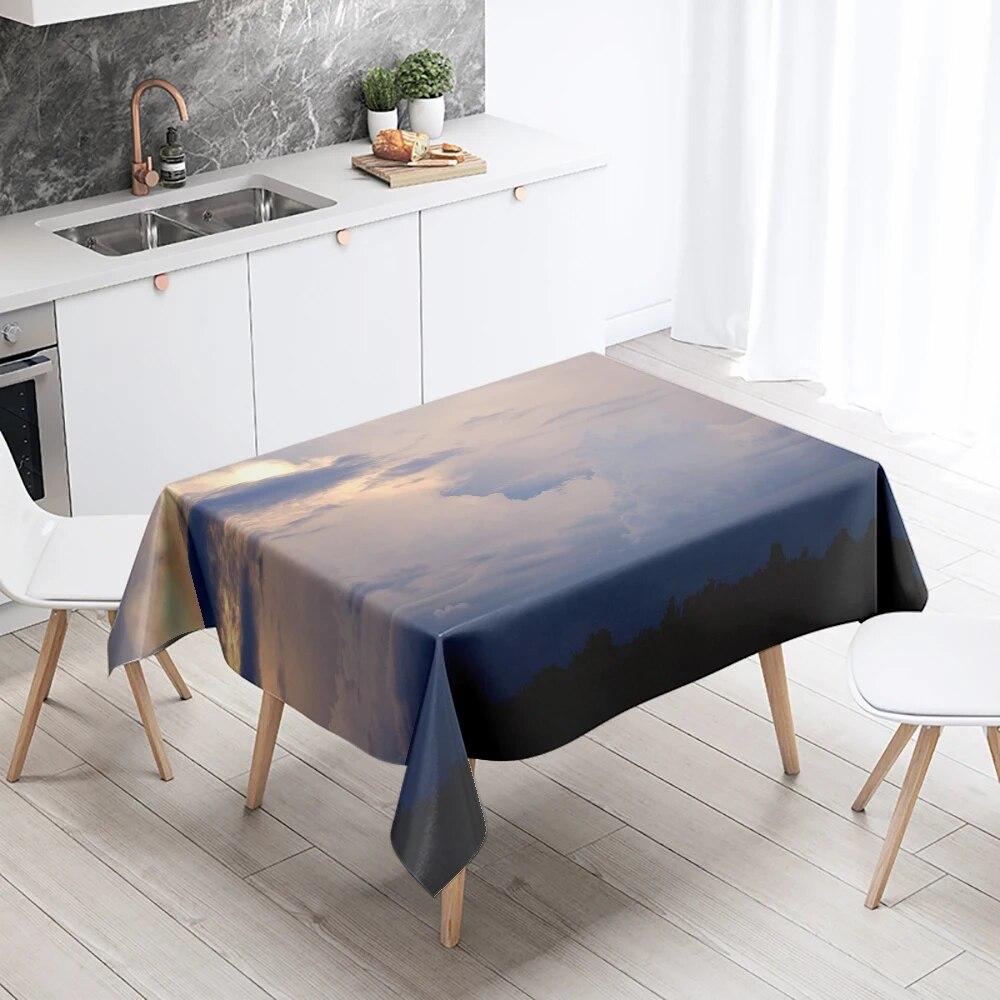 Blau Weiß Wolke Tischdecke Cumulus Schmutzabweisend Wasserdicht Rechteckig Küchentisch Heimdekoration