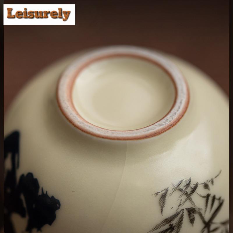 Imitation Song Ru Kiln Porcelain Teacup Man Jianghong Ceramic Flower Mouth Cup Small Egg Shape Master Cup Tea Pair Mug Teaware