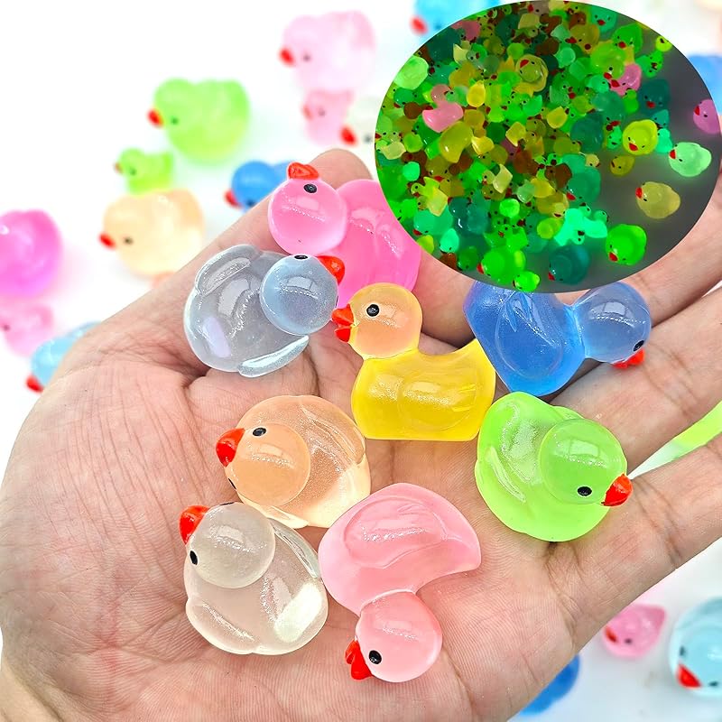 300Pcs Luminous Resin Ducks Small Duck Mini Ducks Miniature Characters Garden Landscape Aquarium Dollhouse Potted Plants Decorations Party Favors