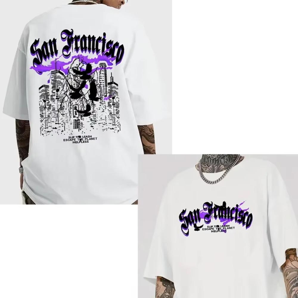 High Quality Cotton Men's Short-sleeved Fashion Hip-hop Rock Retro T-shirt Summer Oversized Crew Neck Top Unisex