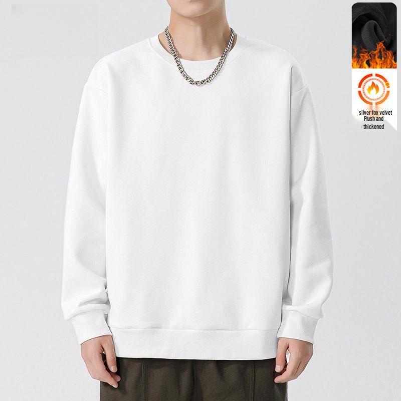 Schneller Versand Herren Plus Size Samt Hoodie: Herbst/Winter Lockeres Rundhals-Langarm-T-Shirt