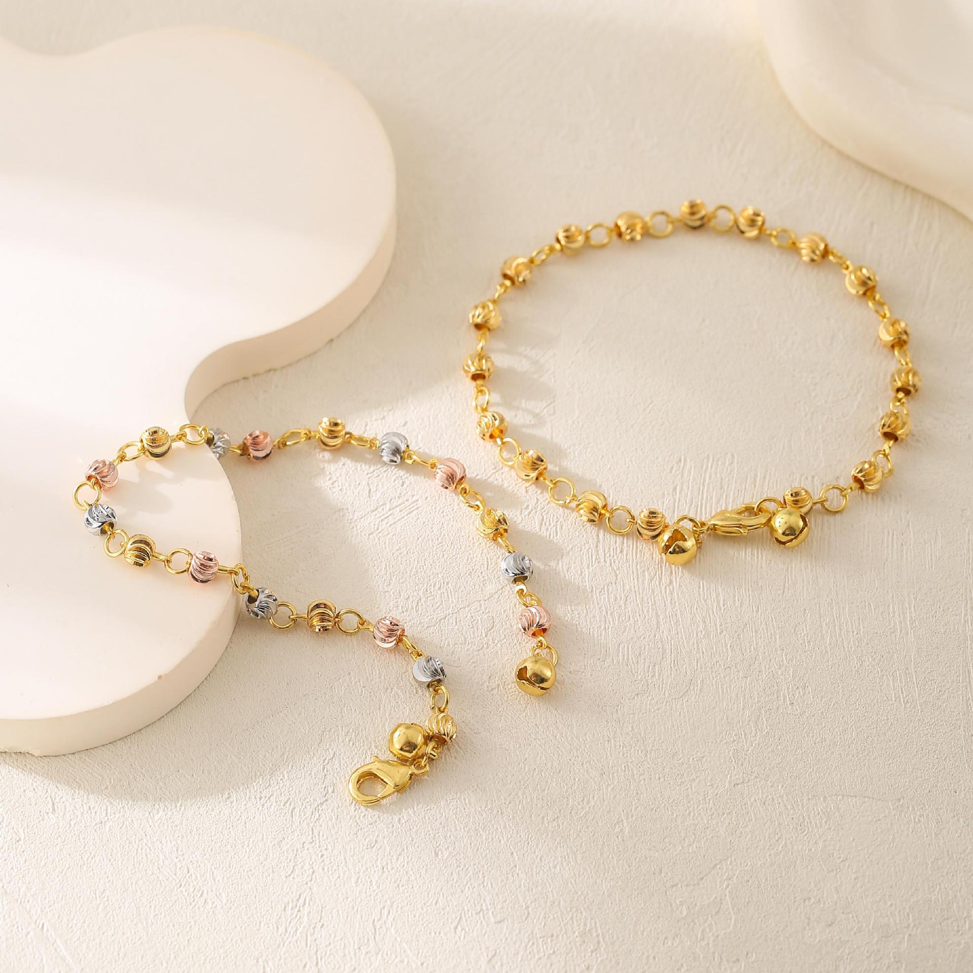 Trendy Simplicity Geometric Shape Women s Brass Zircon Bead 18K Gold Plated Gift Jewelry Chain & Link Bracelet