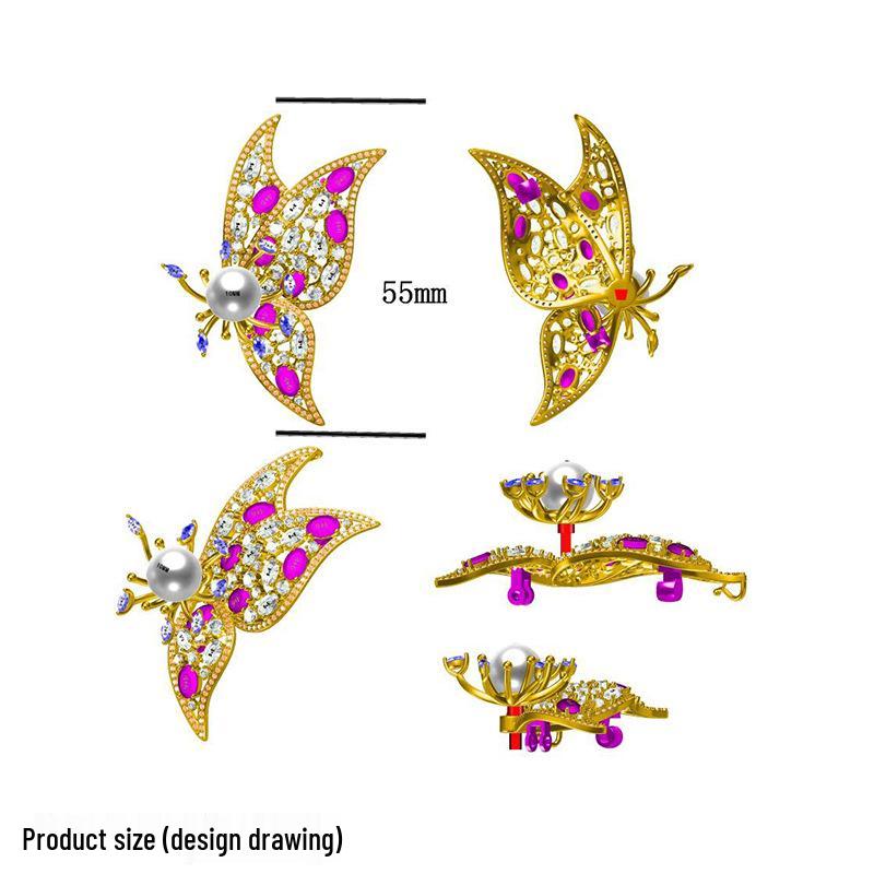 Exquisite DIY Diamond Butterfly Brooch with Zircon and Pearl Corsage Pin