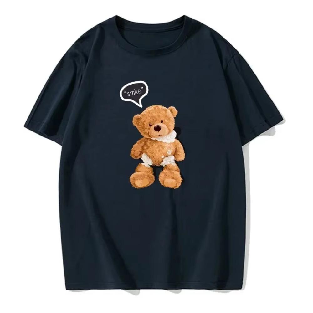 Men's/Women's Summer Short Sleeved T-shirt Cute Smiling Bear Print Fashion Casual Trendy T-shirt Breathable Round Neck T-shirt