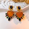 Vintage Exaggerated Exquisite Big Heart Glass Multi Color Crystal Stone Drop Earring Women Girls Fashion Zircon Accessories