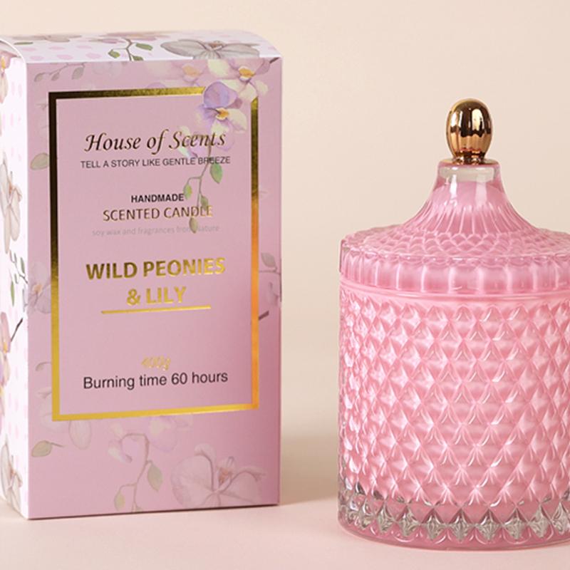 Diamond Glass Jar Aromatherapy Candle Jar with Lid Classic Home Decoration Romantic Wedding Decoration Glass Candle Jar Gift Box