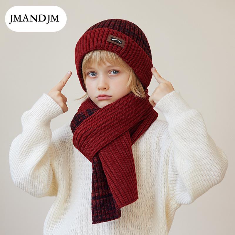 Children's Hat Scarf Gloves Three-piece Winter Boys Outdoor Warm Fleece Knitted Wool Hat